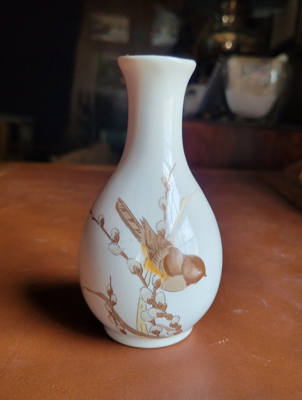 Otagiri Japan Gibson Brown Bird & Pussywillows Porcelain 4¼" Bud Vase marked